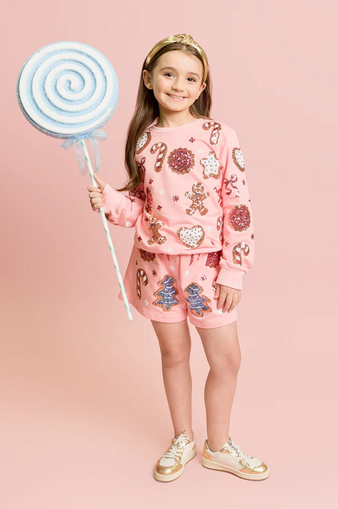 Sequin Christmas Cookies Pink Short Set - Belle Cher