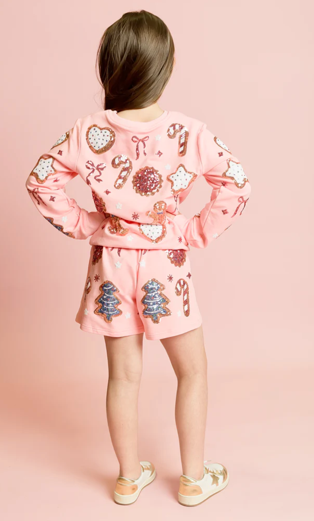 Sequin Christmas Cookies Pink Short Set - Belle Cher