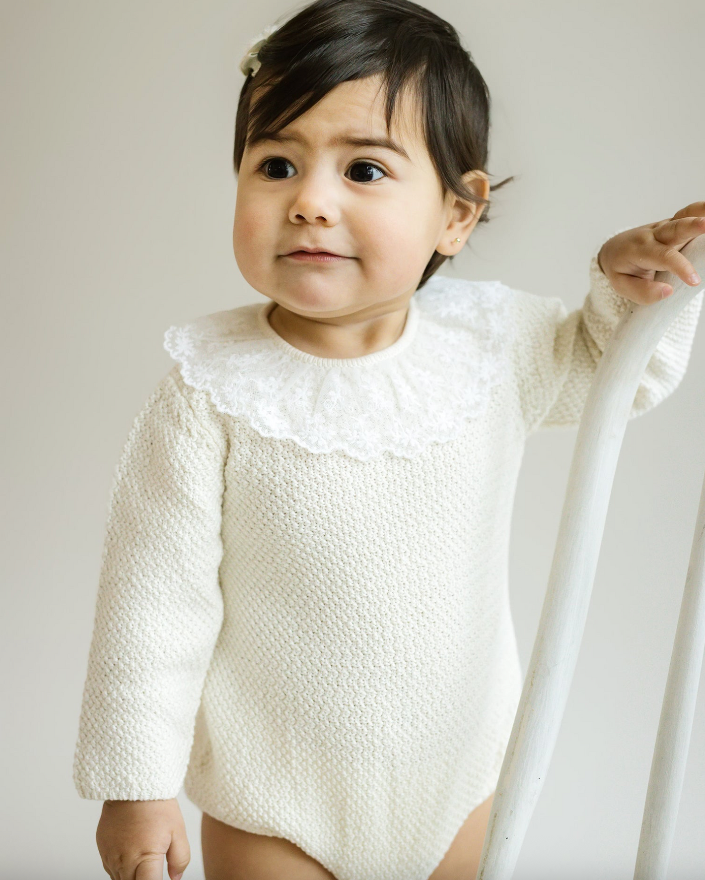 Lace Collar Knit Bubble Romper - Cuclie