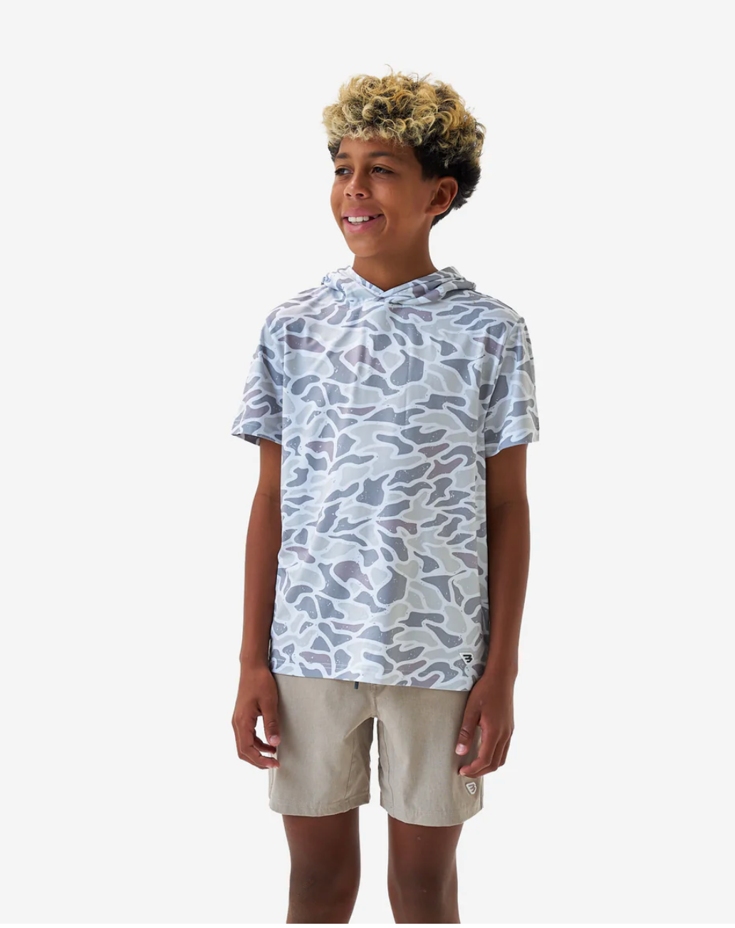 White Camo Short Sleeve Performance Hoodie - Burlebo
