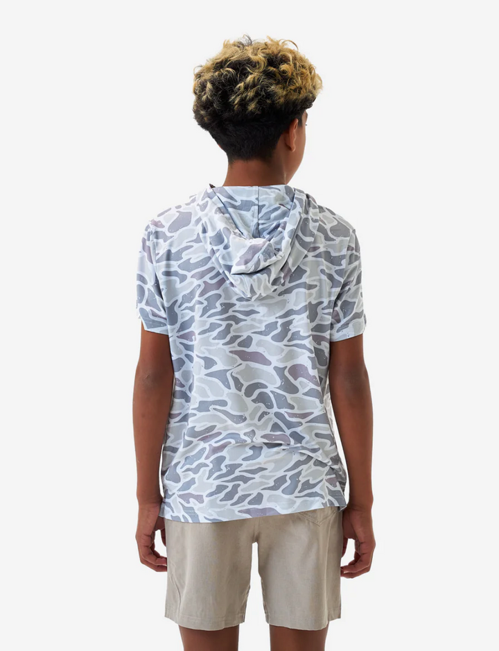 White Camo Short Sleeve Performance Hoodie - Burlebo