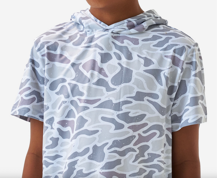 White Camo Short Sleeve Performance Hoodie - Burlebo