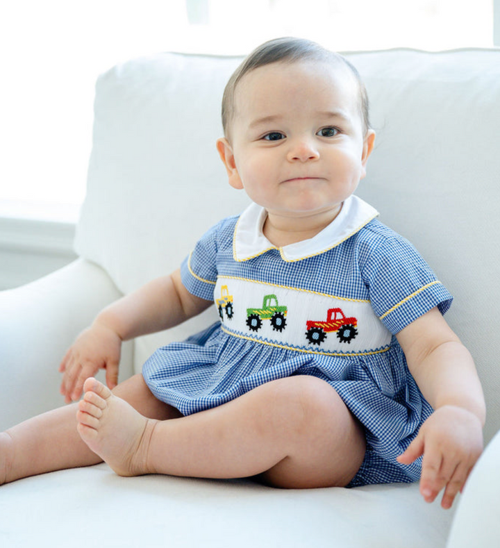 Boys Smocked Monster Trucks Bubble - Ruth & Ralph