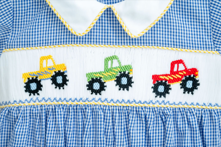 Boys Smocked Monster Trucks Bubble - Ruth & Ralph