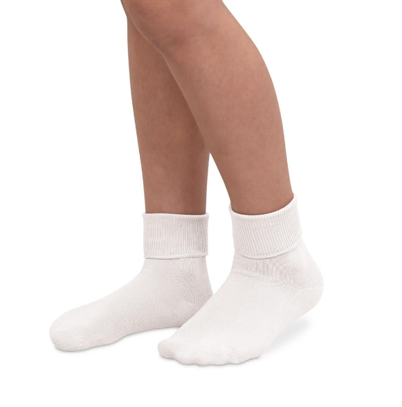 White Unisex Smooth Toe Organic Cotton Turn Cuff Socks 1 Pair