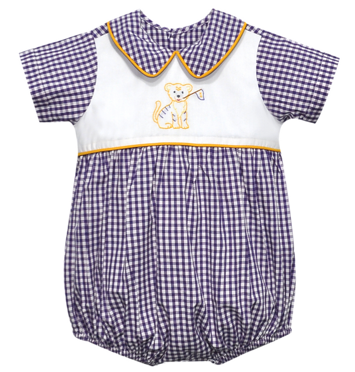 Boys Little Tiger Purple Gingham Bubble - Remember Nguyen
