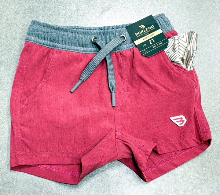 Heather Cardinal Youth Athletic Short with Vintage Camo Pocket - Burlebo