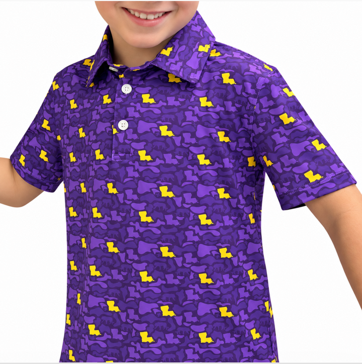 Purple & Gold Louisiana Camo Polo - Meripex