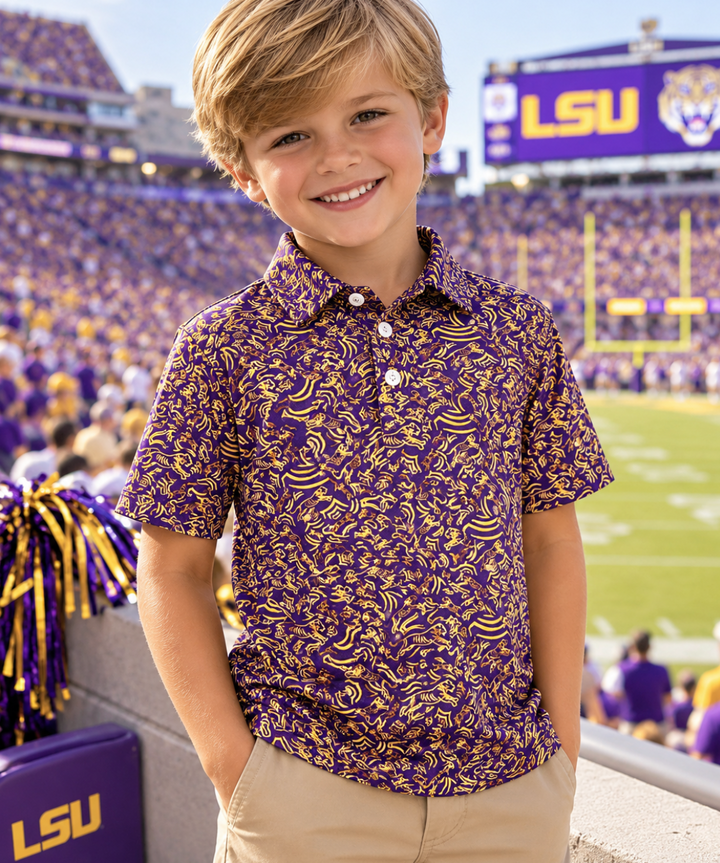 Boys Purple/Gold Tiger Polo - Meripex