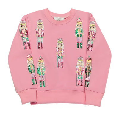 Pink sweatshirt with sequin nutcrackers