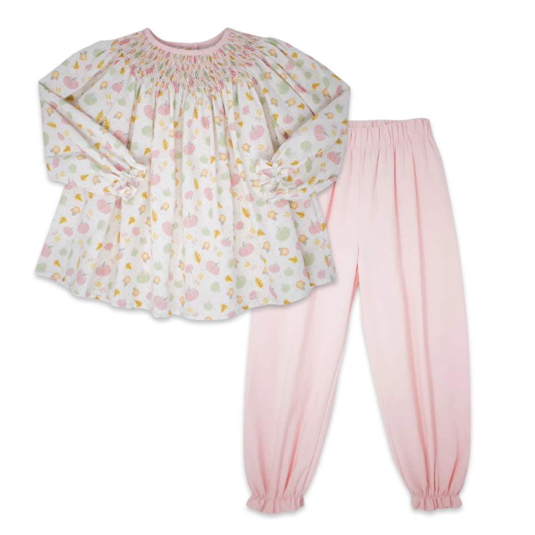 Smocked Pink Pumpkins Pant Set - Lullaby Set - 18M