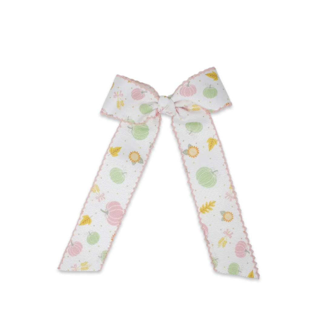 Pink Pumpkin Long Ribbon Bow - Lullaby Set