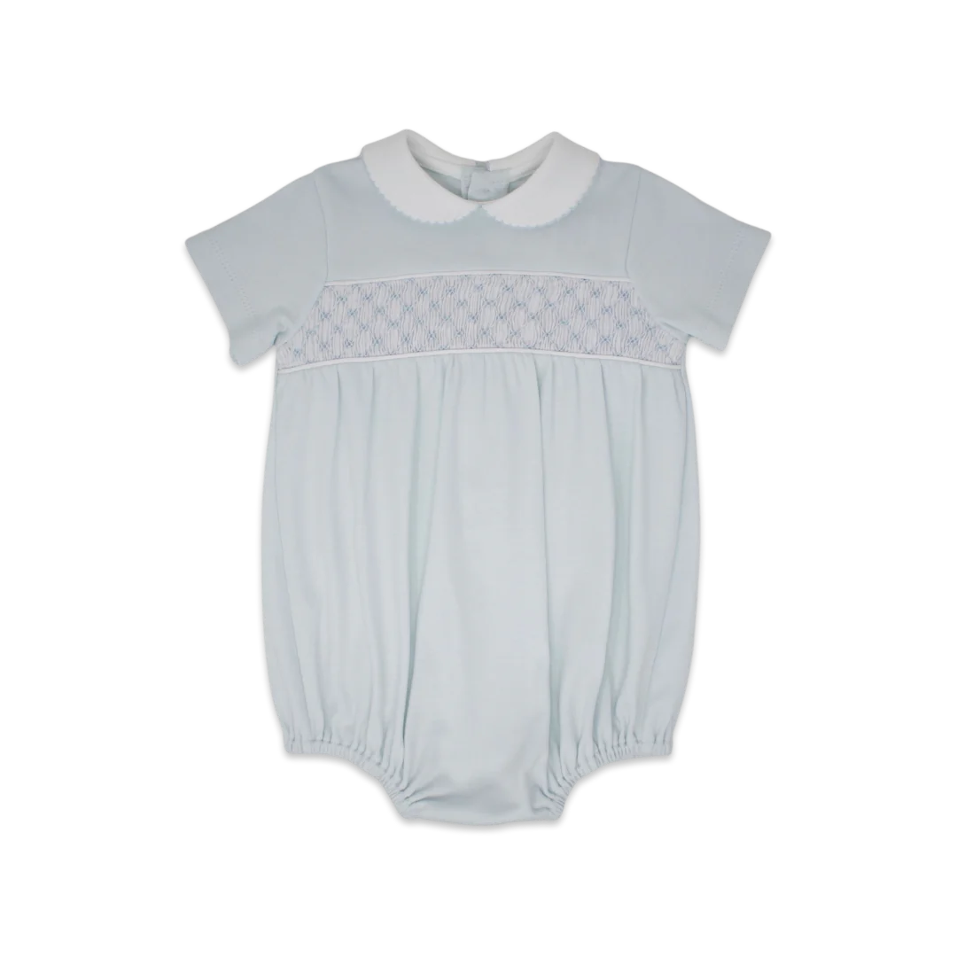 Smocked Blue Pima Cotton Boys Bubble - Lullaby Set