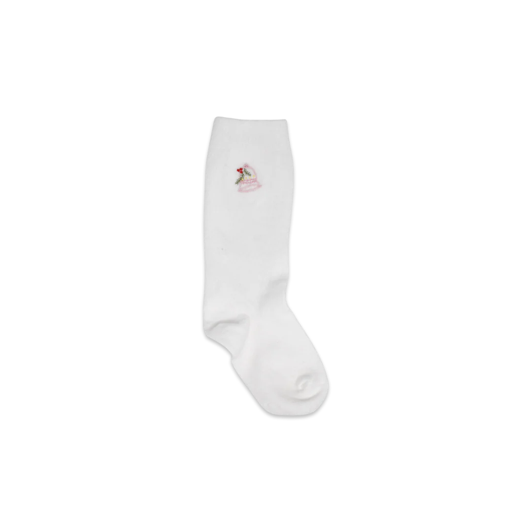 Lullaby Set White Kelsey Knee High Embroidered Jingle Bell Socks