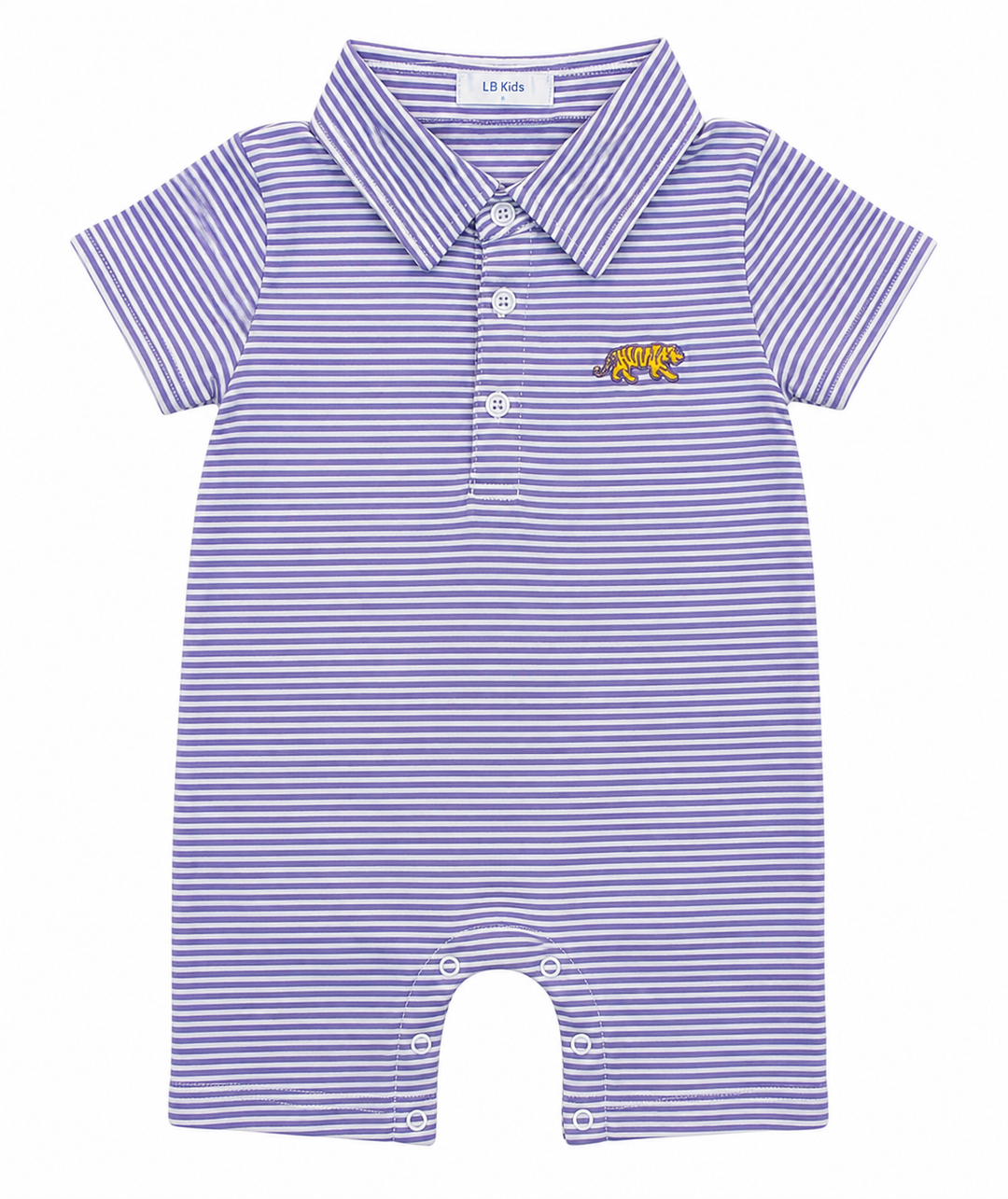 Purple Stripe Tiger Polo Romper - Lulu Bebe
