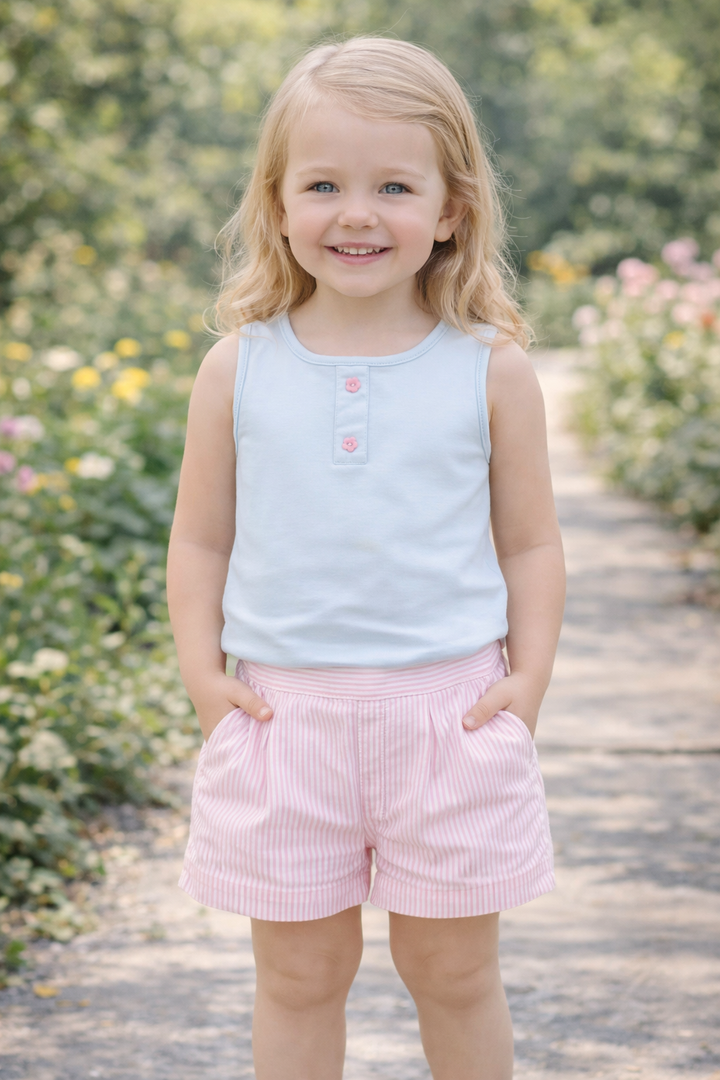 Blue & Pink Seersucker Shorts Set - Zuccini Kids