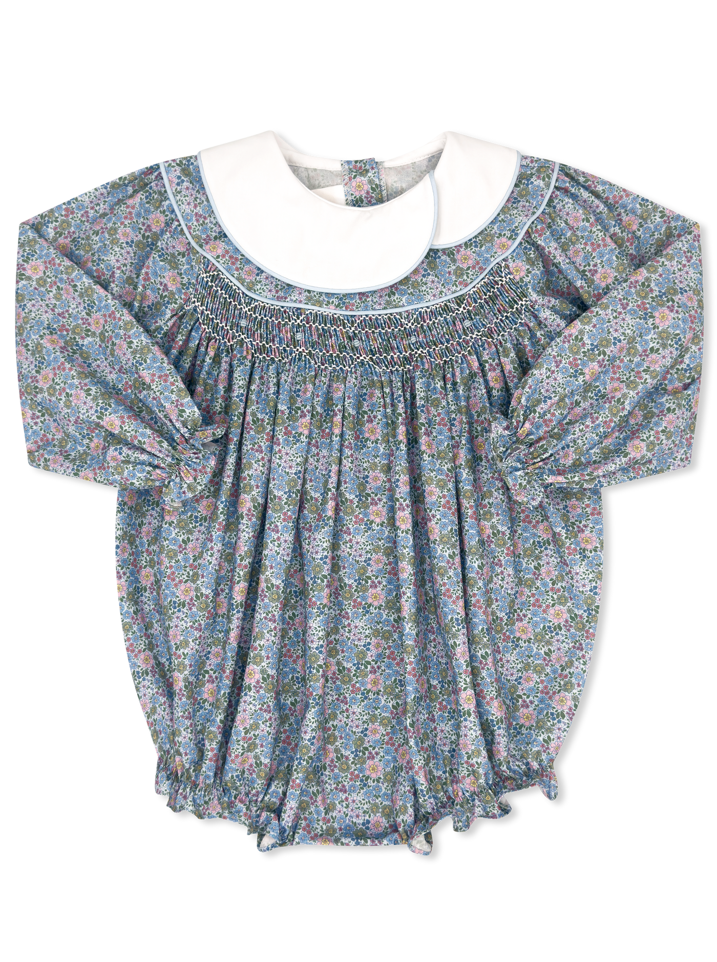 Smocked Winter Floral Long Sleeve Girls Bubble