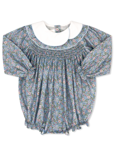 Smocked Winter Floral Long Sleeve Girls Bubble