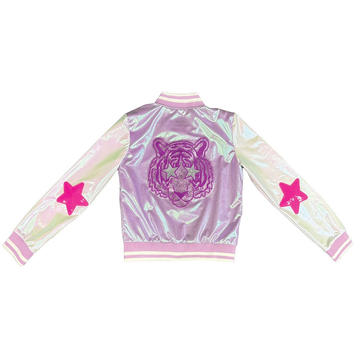 Youth Pink Tiger Metallic Varsity Jacket