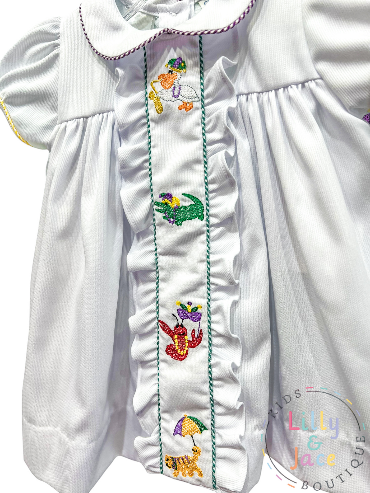 Embroidered Mardi Gras Animals Dress - Lulu Bebe