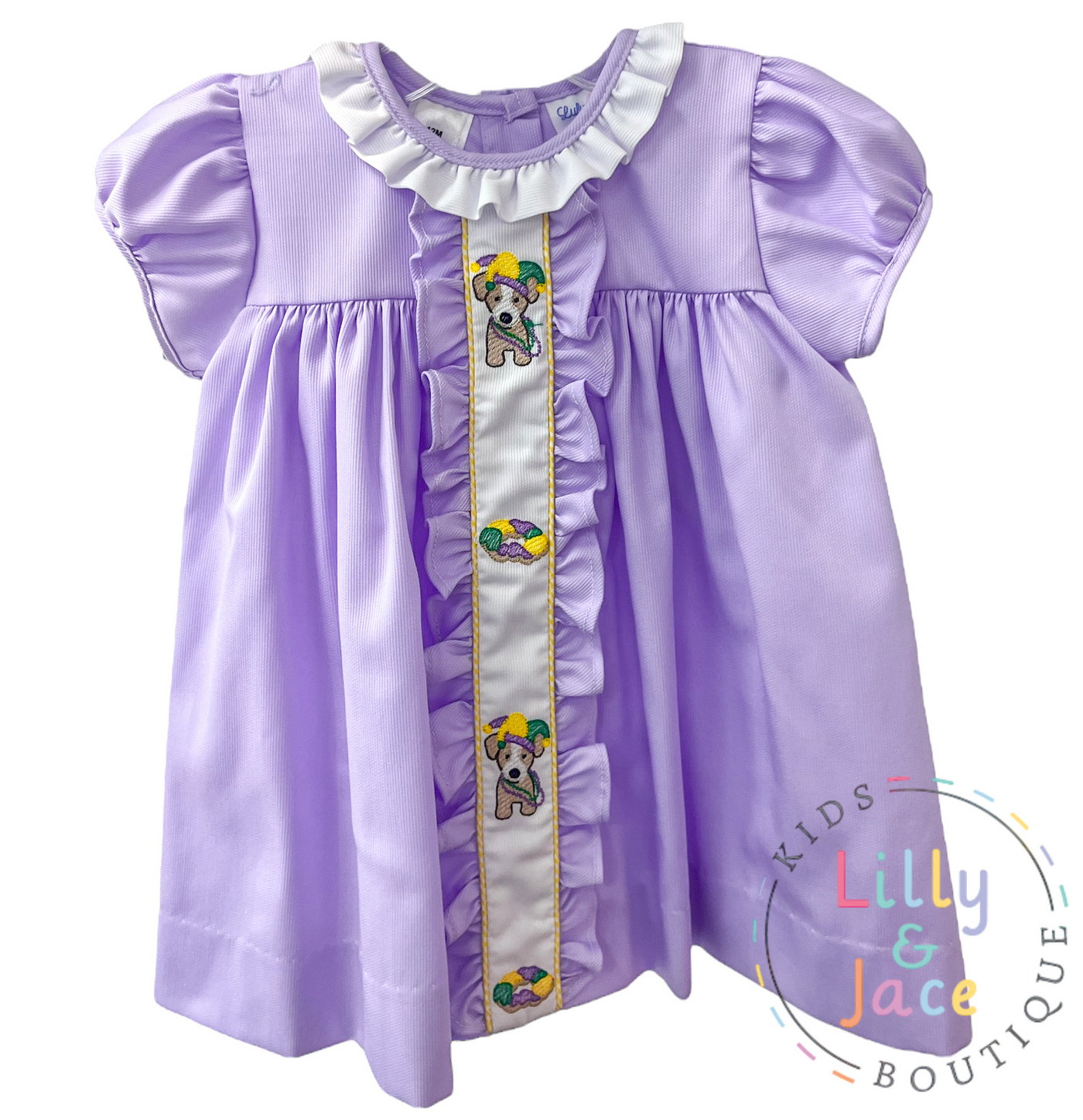 Lavender Mardi Gras Puppy Dress - Lulu Bebe