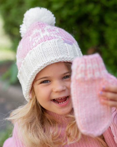 Pink Bows Knit Hat & Mittens - Bits & Bows