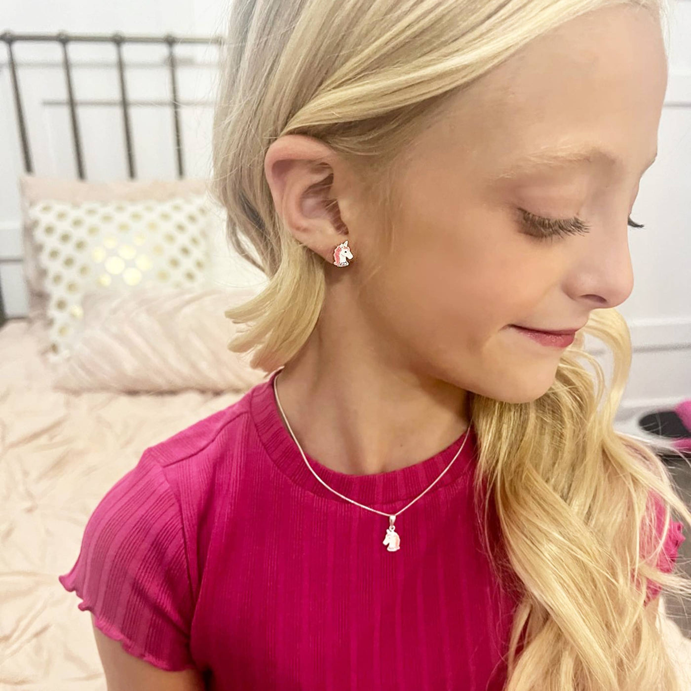 Girls Sterling Silver Unicorn Screw Back Earrings - Cherished Moments
