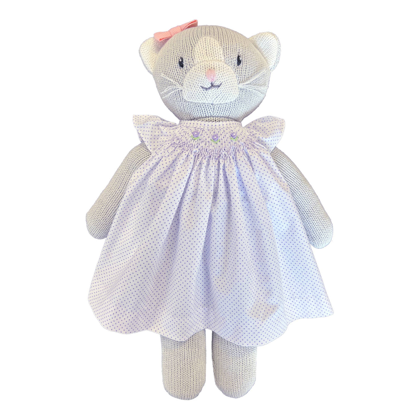 Knit Cat Doll with Lavender Dot Dress: 14"