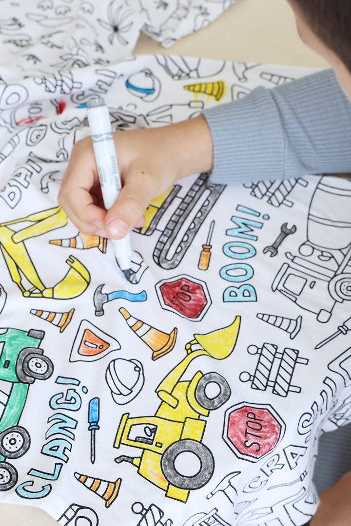 Construction Theme Colorable Pajama Set - Caden Lane