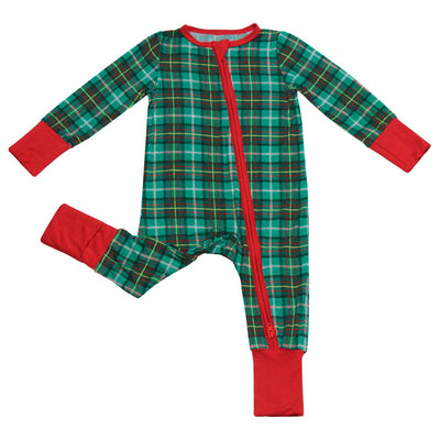 Bamboo Green Plaid Convertible Footie Christmas Pajama - Free Birdees