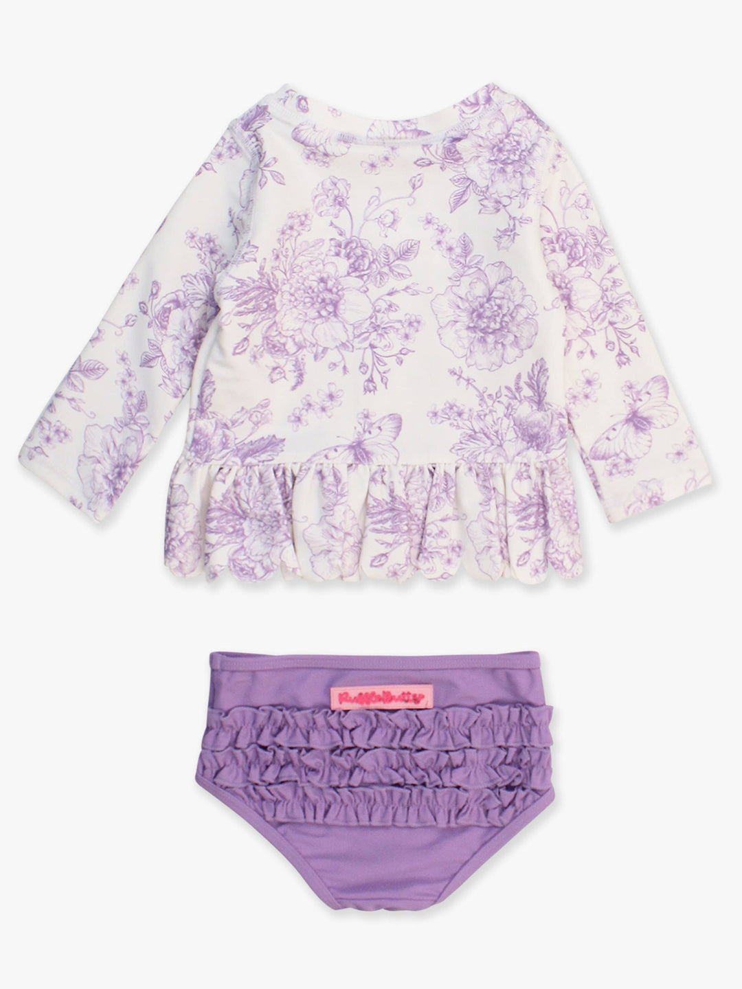 Purple Toile 2PC Rash Guard Swimsuit Set - RuffleButts
