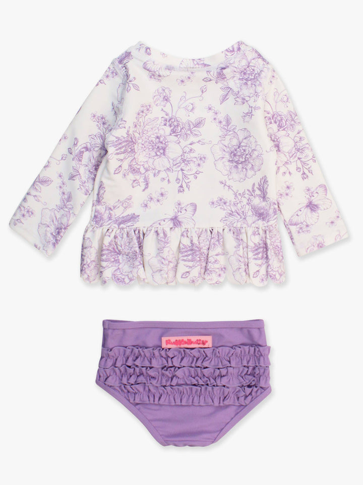 Purple Toile 2PC Rash Guard Swimsuit Set - RuffleButts
