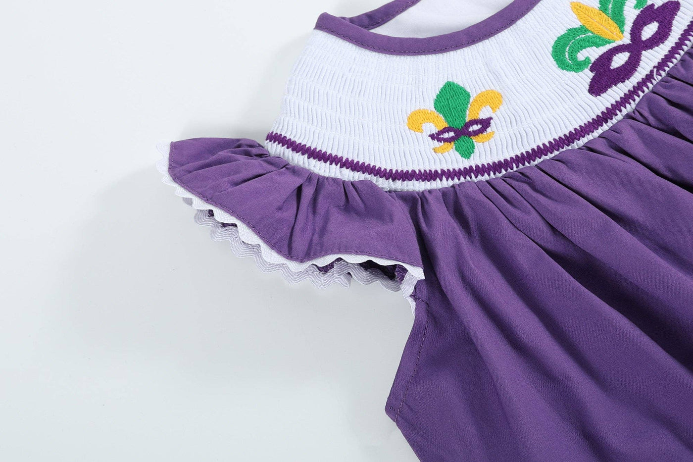 Purple and Gingham Mardi Gras Smocked Bishop Dress - Lil Cactus