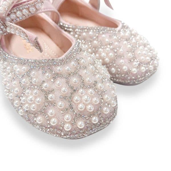 Bow Strap Jewel Pearl Pink Shoes - Doe a Dear