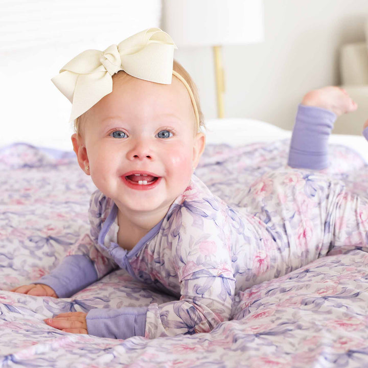 Lavender Bows & Roses Convertible Zip Romper - Caden Lane