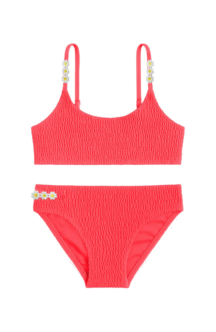 Nova Smocked Two Piece Tween Swimsuit in Coral