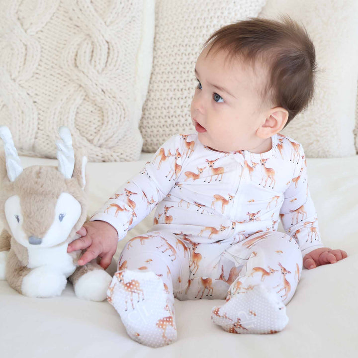 Friendly Fawns Bamboo Zipper Footie - Caden Lane