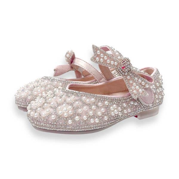 Bow Strap Jewel Pearl Pink Shoes - Doe a Dear