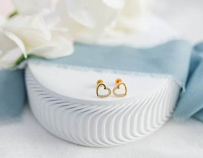 Girls 14K Gold-Plated Open Heart Screw Back Earrings Kids