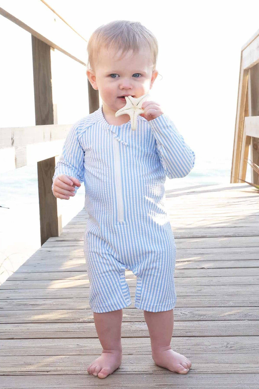 Boys Seersucker Rash Guard Swim - Caden Lane