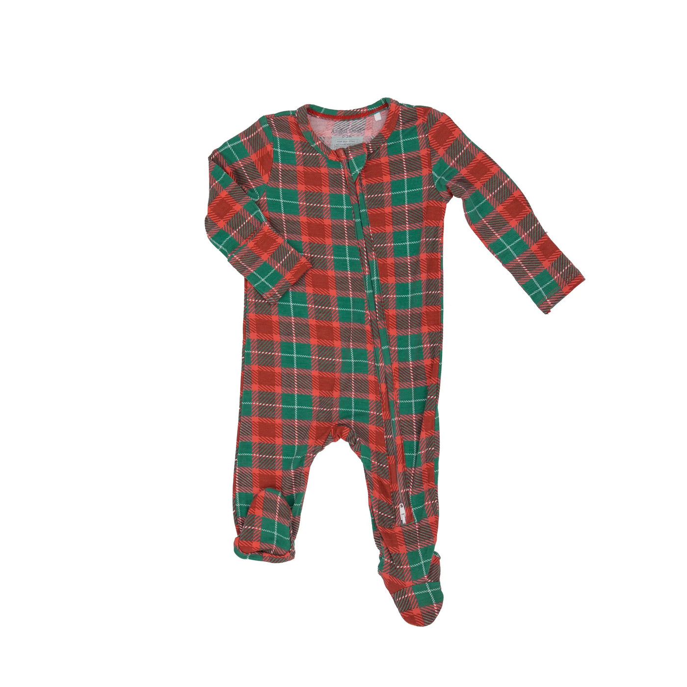 Angel Dear Bamboo Holiday Plaid (Red/Green) 2 Way Zipper Footie - 0/3M