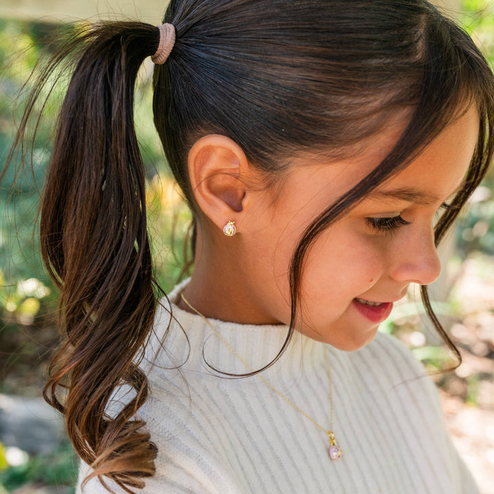 Girls 14K Gold-Plated Pink Ladybug Screw Back Earrings Kids