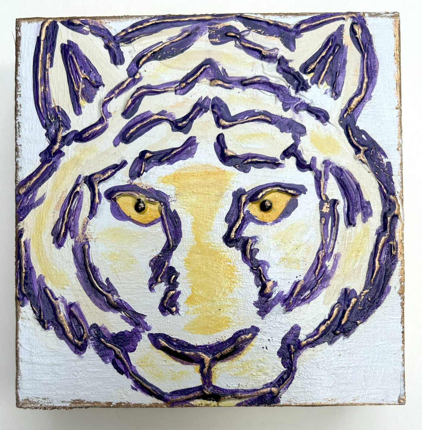 LSU Tiger Hand Painted Textured Block Canvas - Coddiwomple