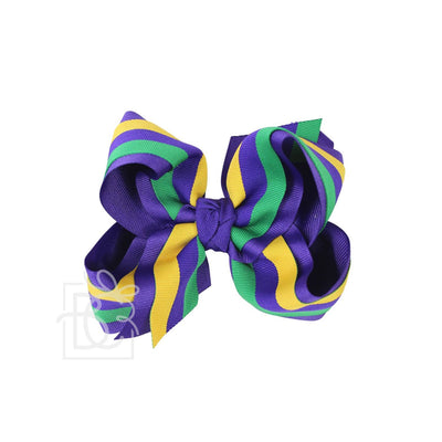 Mardi Gras Stripe Bow on Alligator Clip - Beyond Creations