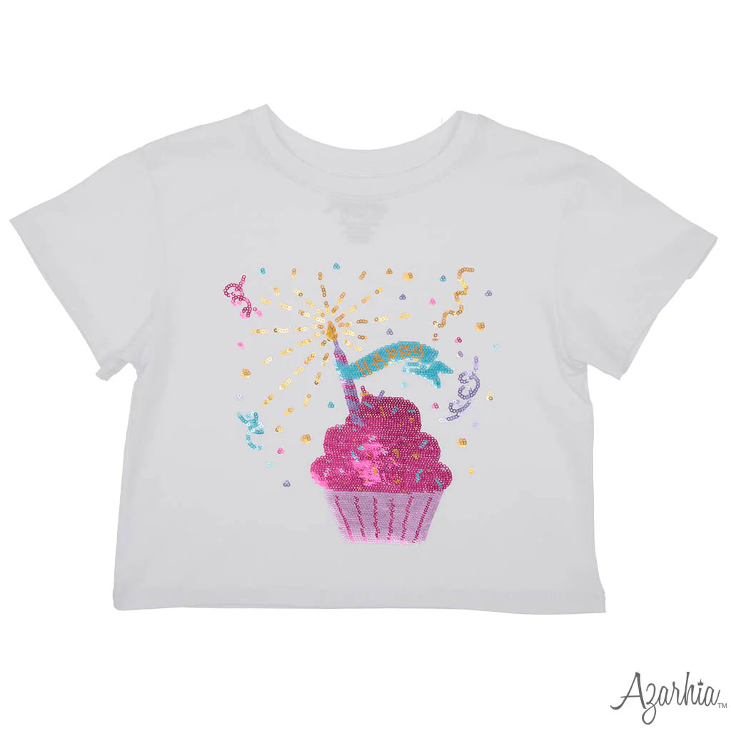Sequin Cupcake Birthday Tee - Azarhia