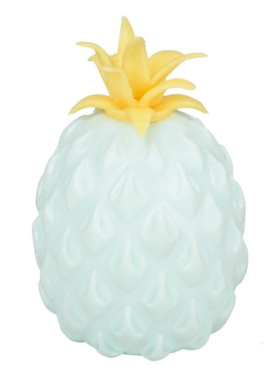 Light blue pineapple-shaped object with yellow top on a white background