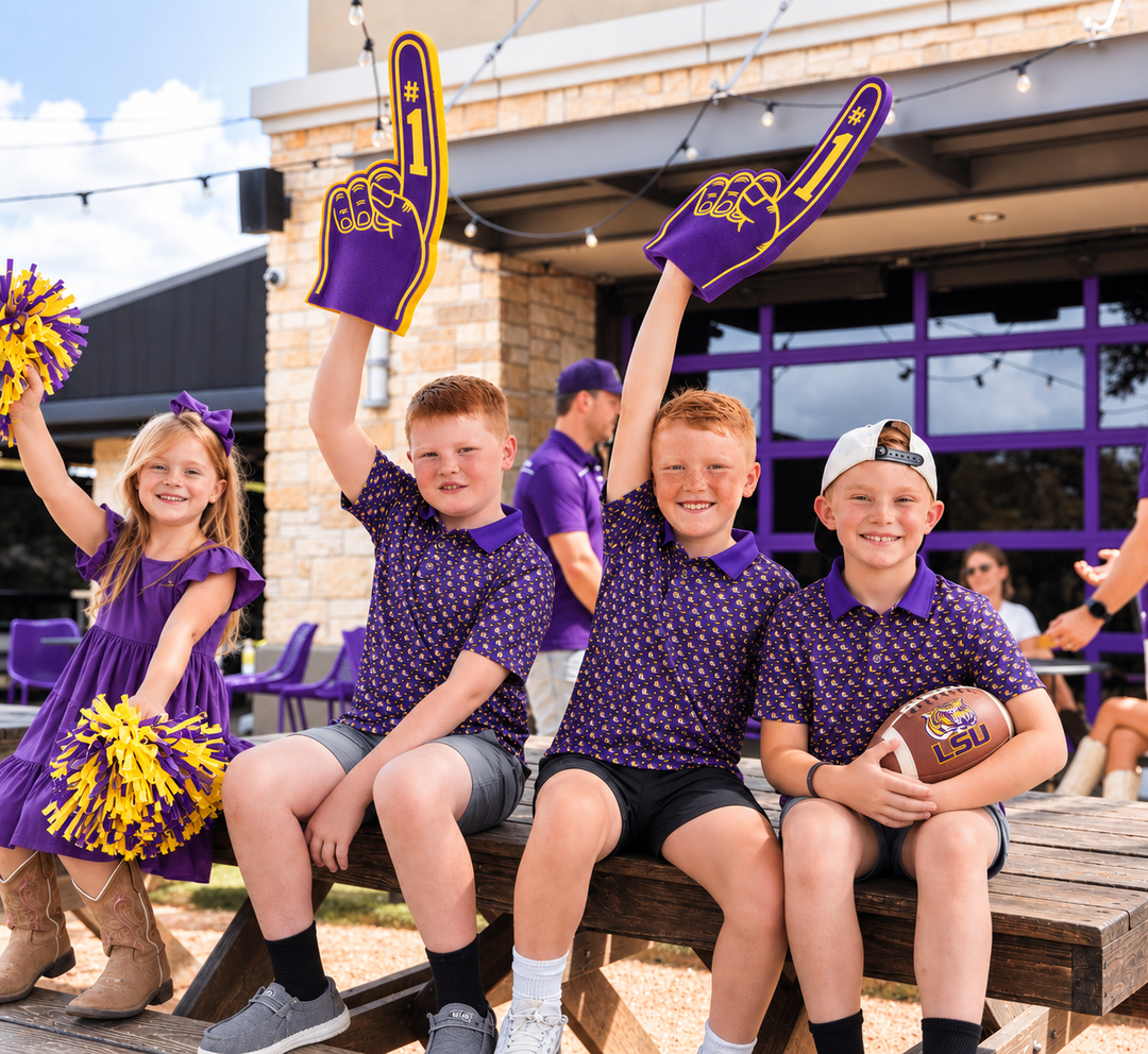 Youth Performance Purple & Gold Polo - Burlebo