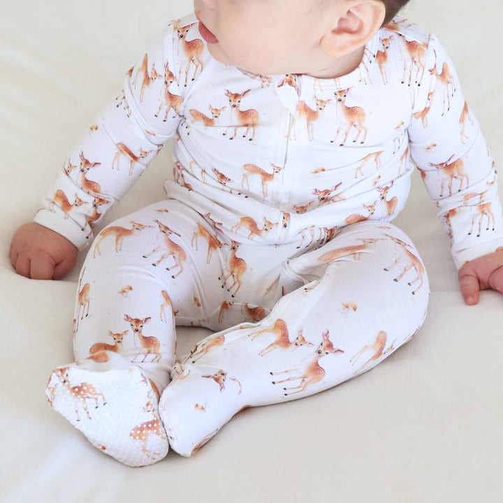 Friendly Fawns Bamboo Zipper Footie - Caden Lane