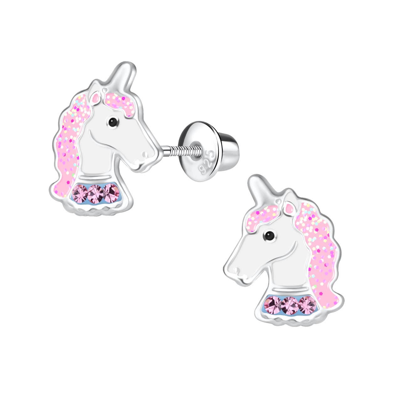 Girls Sterling Silver Unicorn Screw Back Earrings - Cherished Moments
