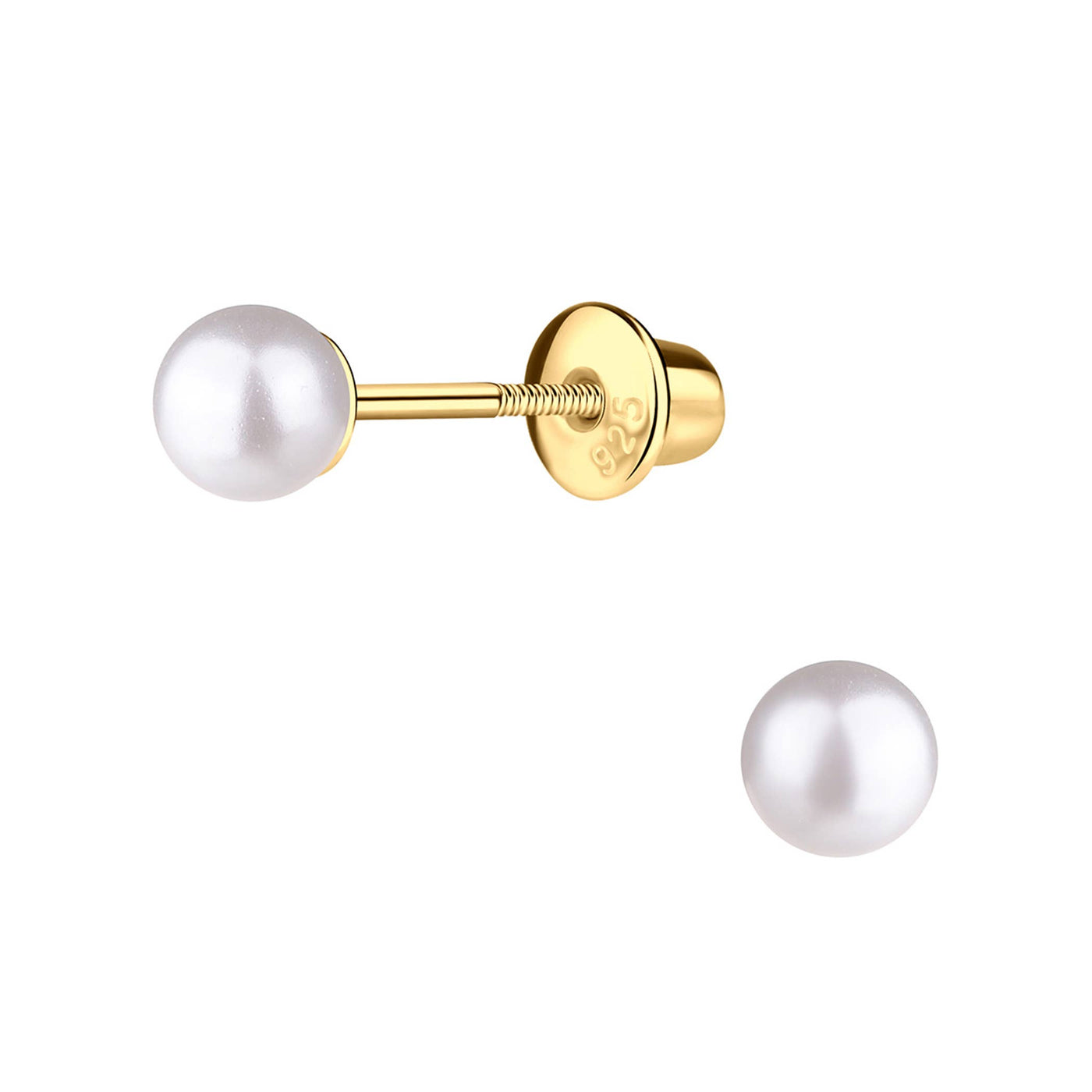 14K Gold-Plated White Pearl Earrings with Screw Backs